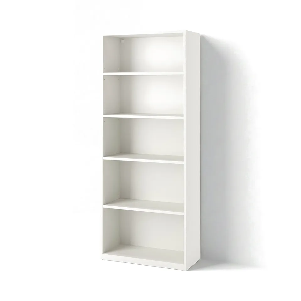White TONSTAD bookcase with 4 shelves, modern minimalist design.