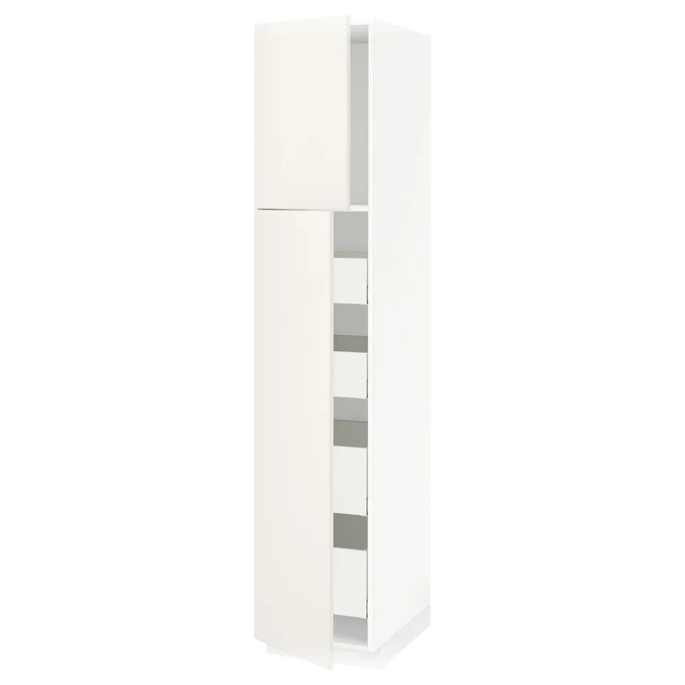 METOD white kitchen cabinet, tall, rectangular with smooth doors.
