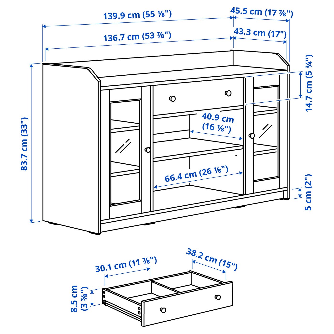 HAUGA Sideboard, grey, 140x46x84 cm
