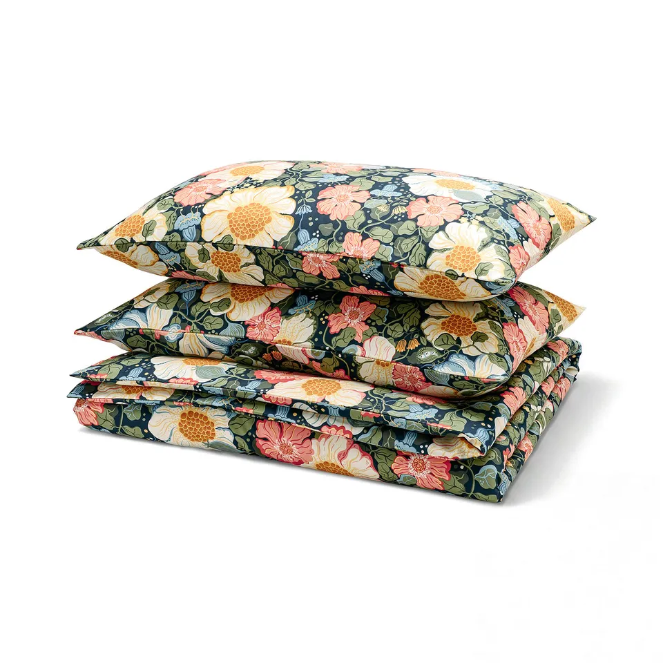 Arnebok duvet set: blue, multi-floral, rectangular, silky cotton/lyocell.