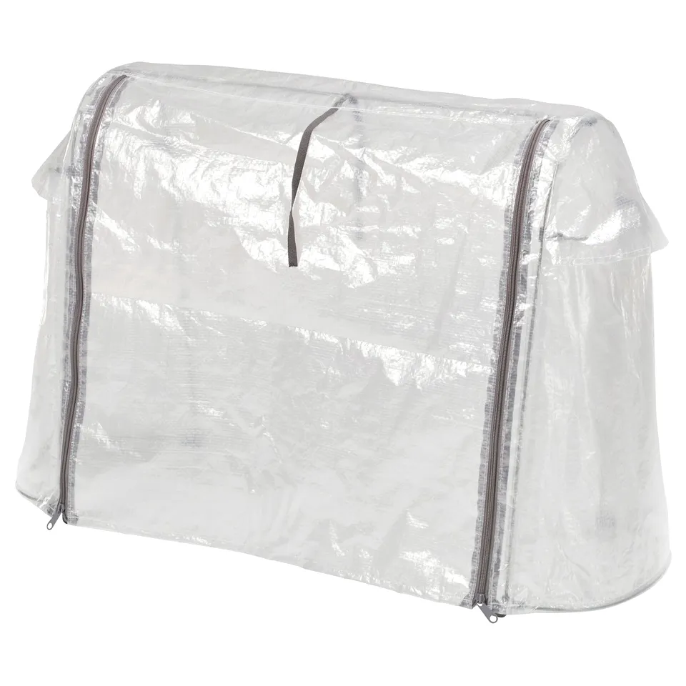 Transparent cover protects plants; fits ASPAREN planter. Made of polyethylene, semi-transparent for light and weather protection.