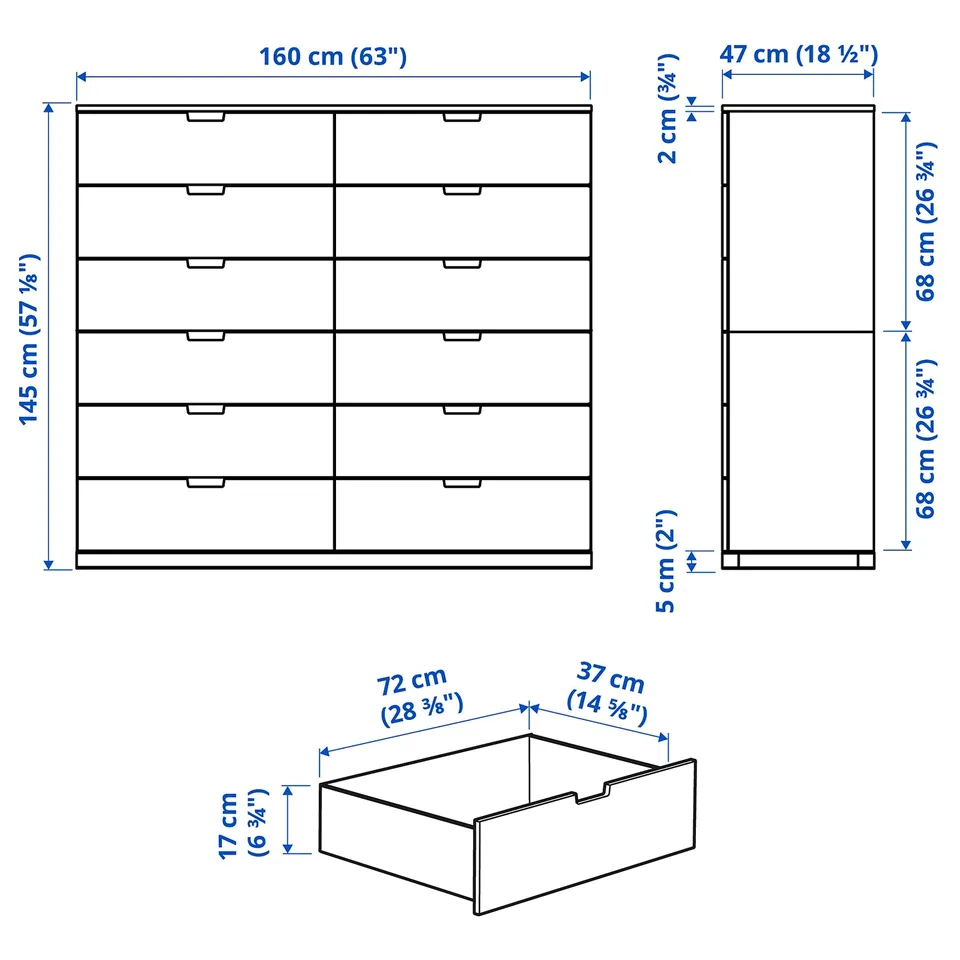 Illustration with measurements for the product: NORDLI.