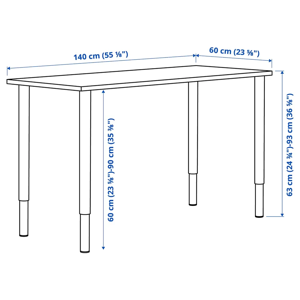 LAGKAPTEN / OLOV Desk, white/black, 140x60 cm