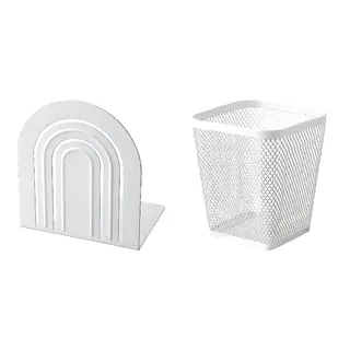 DRÖNJÖNS/HÖSSLA set: book-end + pen cup, white, Height 15 x Width 13 cm