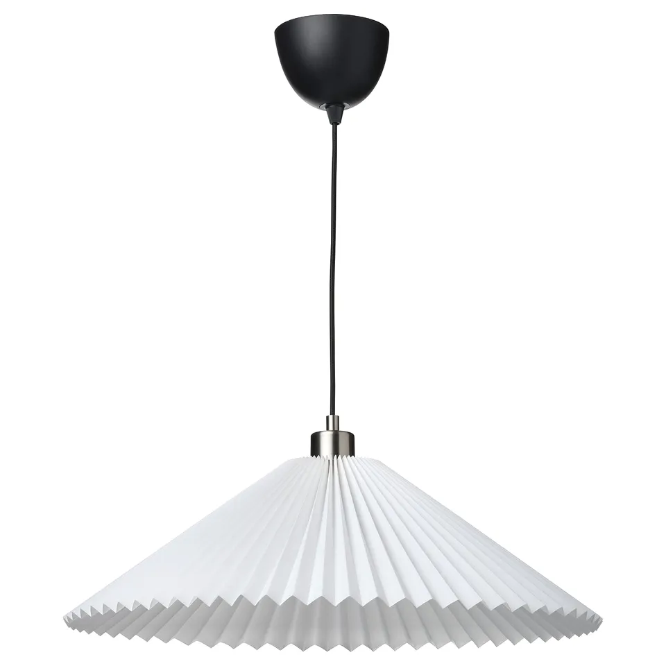 KUDDLAVA / SKAFTET Pendant lamp, pleated white, 59 cm