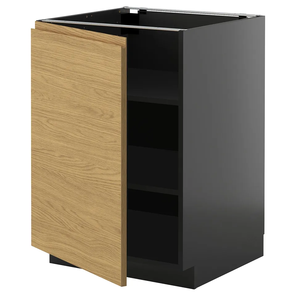 Modern kitchen cabinet METOD with grey frame and light oak door, minimalist handle.