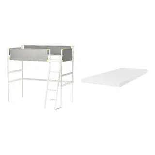 VITVAL/ÅRBERGET set: loft bed frame + natural latex mattress, white/light grey + medium firm white, 90x200 cm