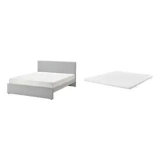 GLADSTAD/ÅNNFJÄLLET Bed with 8cm thick mattress, coir, foam, super firm, Kabusa light grey + super firm/white, 150x200 cm