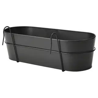 VITLÖK flower box with holder, in/outdoor/anthracite, Length 56 x Width 20 x Height 17 cm