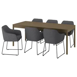 TONSTAD / TOSSBERG table and 6 chairs, brown oak veneer/Gunnared dark grey black, 200x85 cm