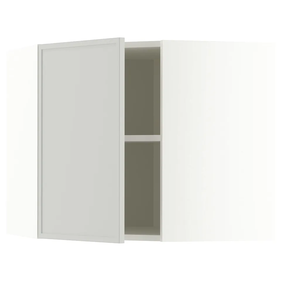 METOD Corner wall cabinet with shelves, white/Aspudden light grey, 68x37x60 cm