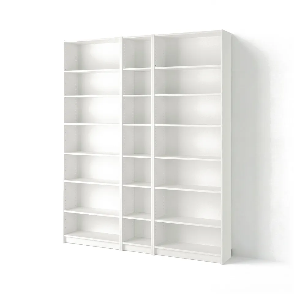 A white BILLY bookcase with adjustable shelves, offering versatile storage.