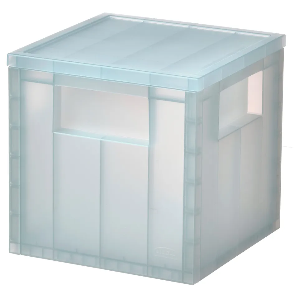 A clear PANSARTAX storage box with lid, made of recycled plastic; square, transparent design.
