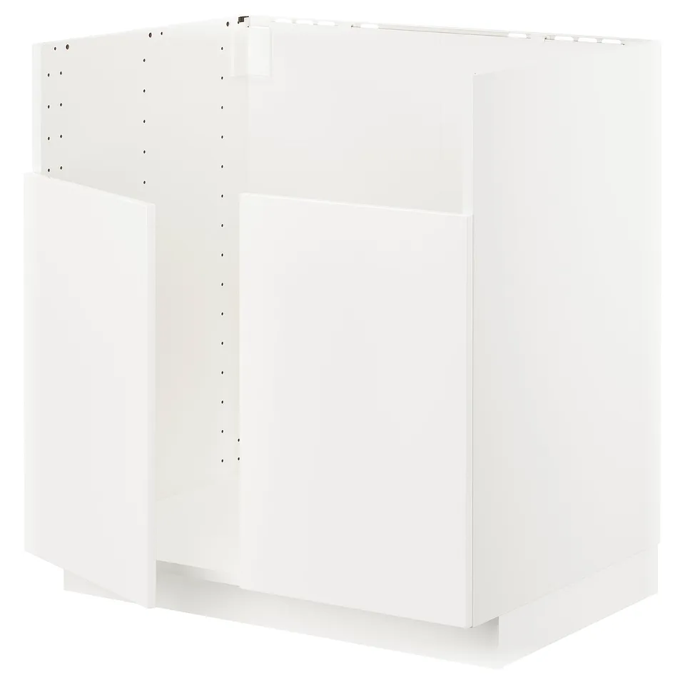 A white METOD kitchen cabinet, square-shaped, with a smooth design and clean lines. Its part of a modular system, ideal for custom kitchen layouts.