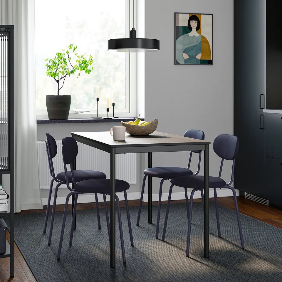 SANDSBERG Table and 4 chairs, black black/Remmarn dark blue dark blue, 110x67 cm