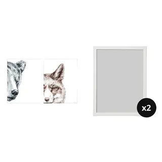 picture + frame ×2 set: poster + frame ×2, bear and fox + white, 30x40 cm