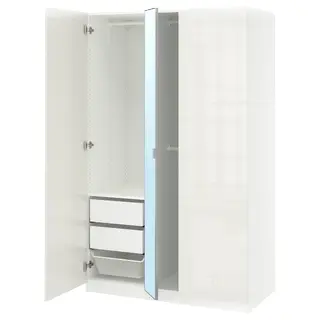 PAX / FARDAL/ÅHEIM wardrobe combination, white white/mirror glass, 150x60x201 cm