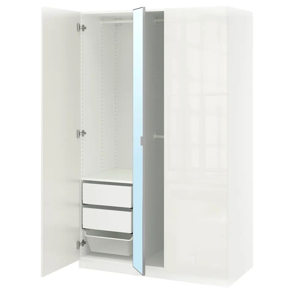PAX / FARDAL/ÅHEIM Wardrobe combination, white white/mirror glass, 150x60x201 cm