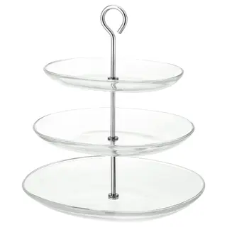 KVITTERA serving stand, three tiers, clear glass/stainless steel, Length 31 x Width 27 x Height 34 cm