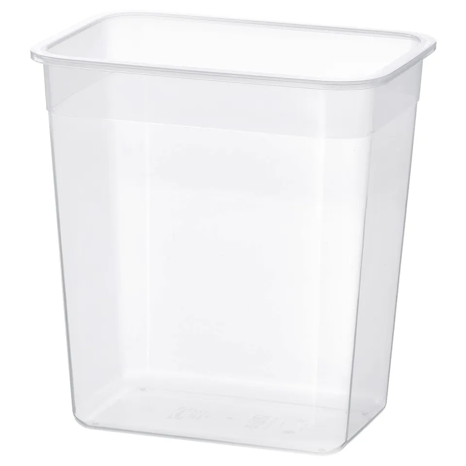 IKEA 365+ clear square plastic container, transparent, for kitchen storage.