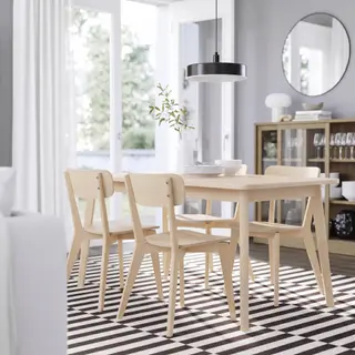 LISABO/NORRÅKER set: table + chair x4, birch + ash, 125x74 cm