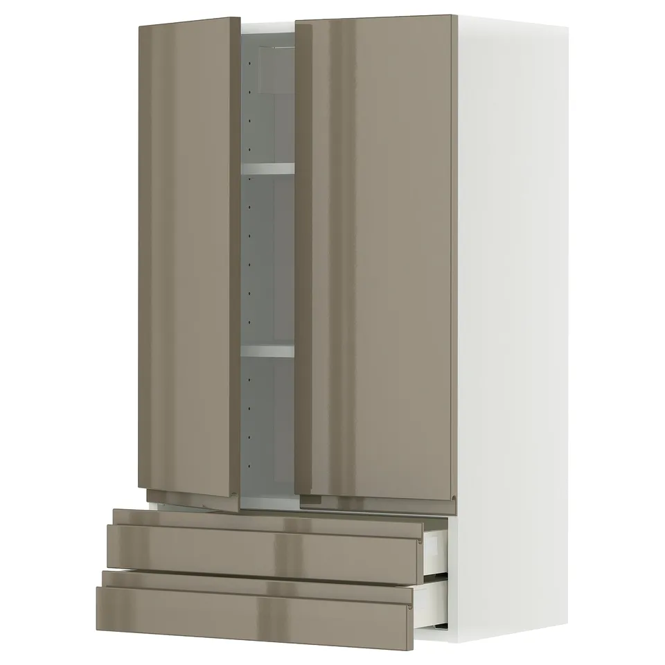 METOD kitchen cabinet, high gloss dark grey-brown, sleek modern design, with integrated handles and drawers.