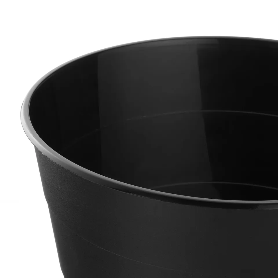 Black, smooth, plastic container, likely durable and easy to clean.