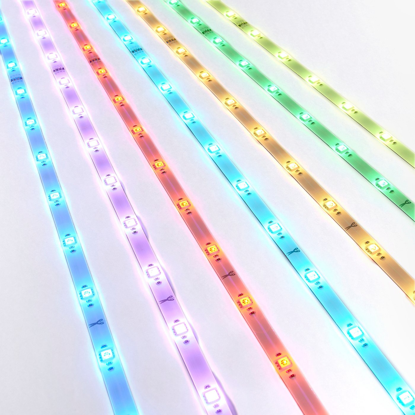 Colourful led strips, vibrant, neatly arranged. Smooth, high-quality lights, versatile decor solution.