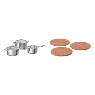 pot + pot stand set: cookware set of 6 + pot stand, stainless steel + cork