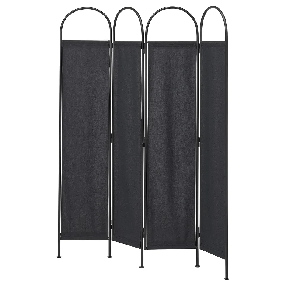 GRÅFJÄLLET grey room divider, 4 panels, metal frame, folding screens.