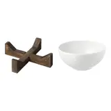 IKEA set: serving stand + bowl, acacia + rounded sides white, 16x16 cm