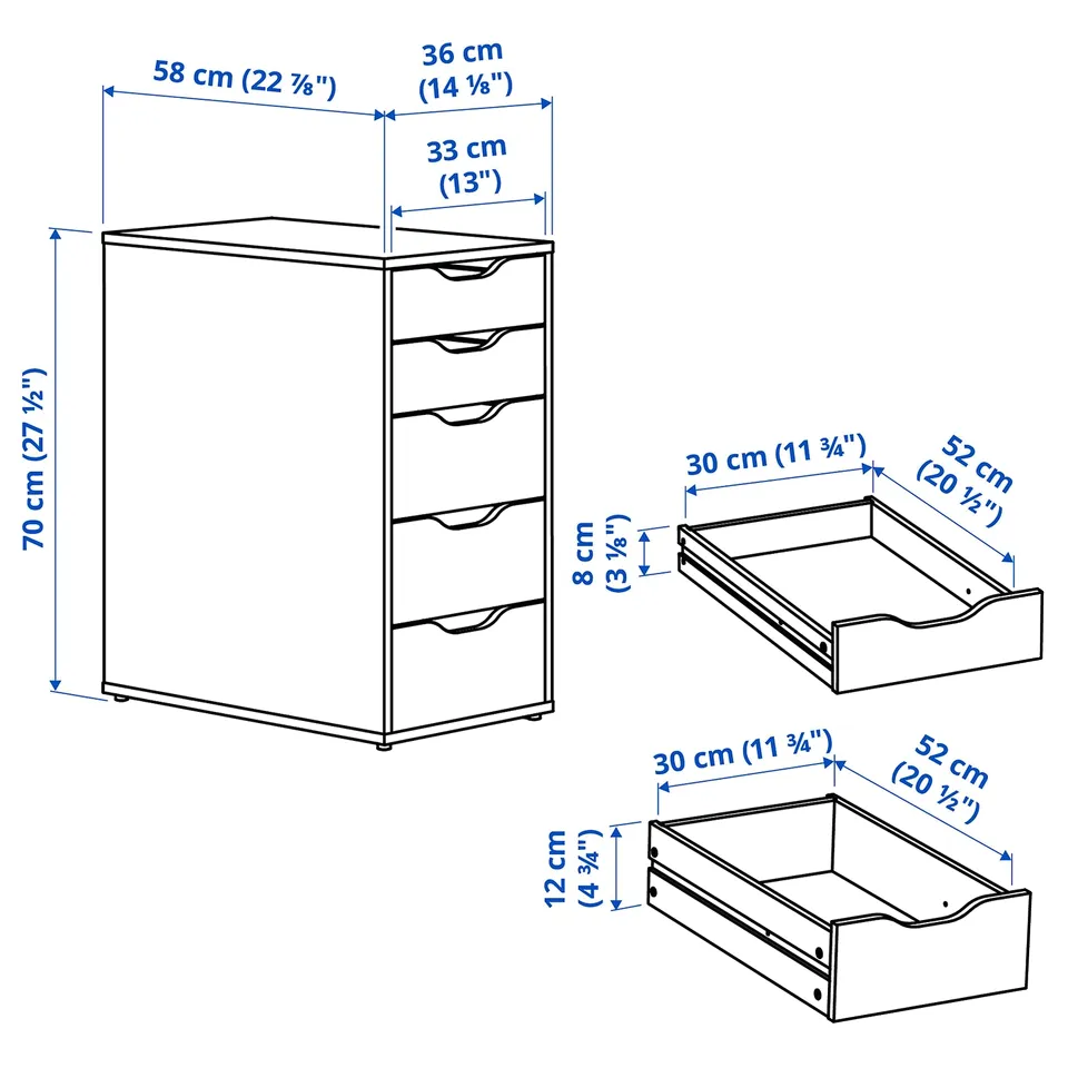 Illustration with measurements for the product: ALEX.