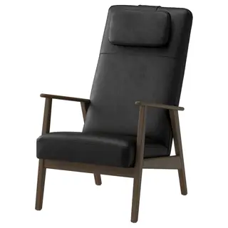 EKENÄSET high-back armchair, walnut effect/Grann/Bomstad black, Depth 96 x Height 107 x Width 65 cm