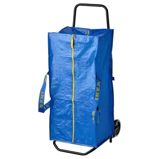 RULLEBÖR / FRAKTA trolley with trunk, black/blue, Depth 45 x Height 93 x Width 34 cm