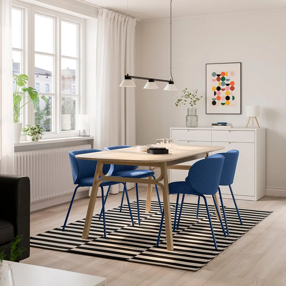 VOXLÖV / KRYLBO Table and 4 chairs, light bamboo/Tonerud blue, 180x90 cm
