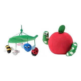 SANDBI set: mobile + musical toy, Scandinavian nature/multicolour + apple and worm red/green