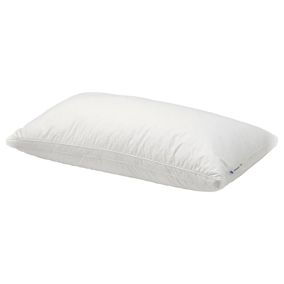 White GRÖNAMARANT pillow, soft cotton cover, supportive core, rounded rectangular shape, double piped edges.