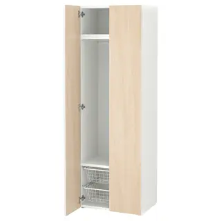 SMÅSTAD wardrobe, white/birch effect, Depth 42 x Height 181 x Width 60 cm