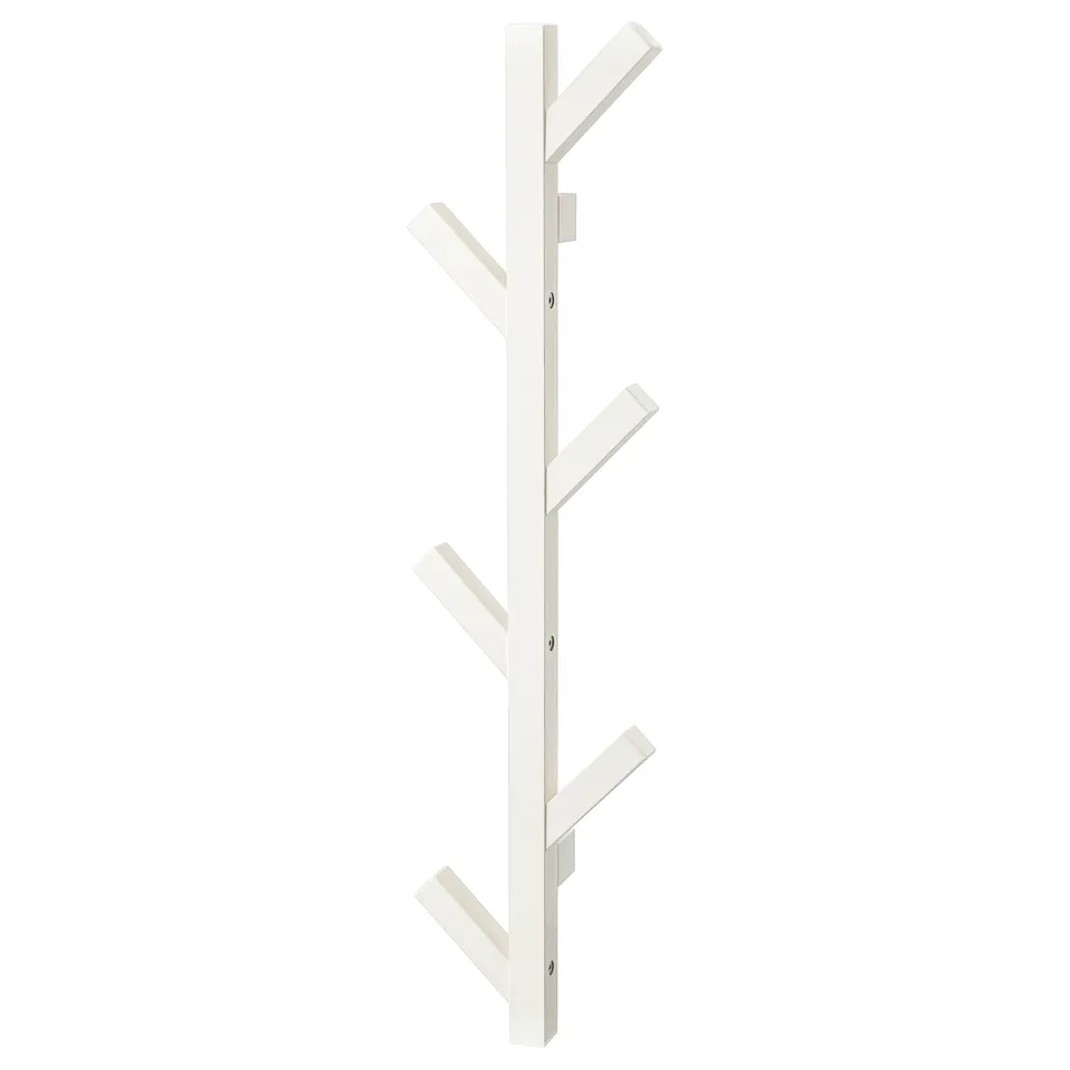 White TJUSIG wooden coat rack with four hooks, sleek modern design.