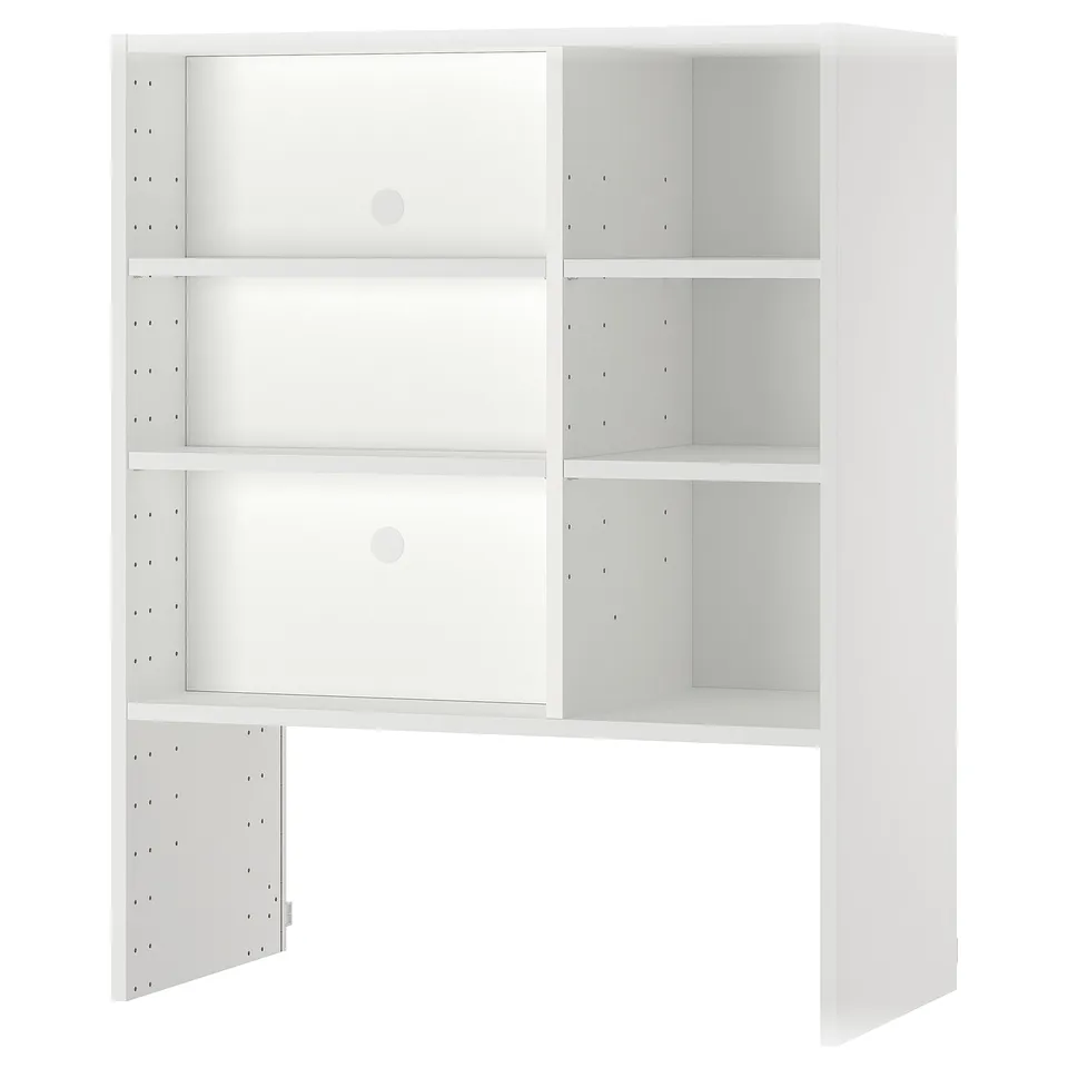A white METOD wall cabinet with open shelves, perfect for storing and ventilation.