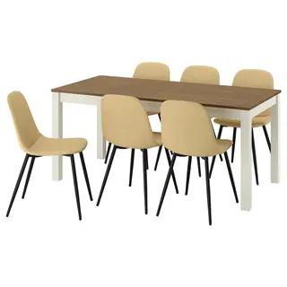ÅLHULT / NORDMANSSKÄR table and 6 chairs, beige/brown/Letafors yellow-beige black, 170/220x80 cm