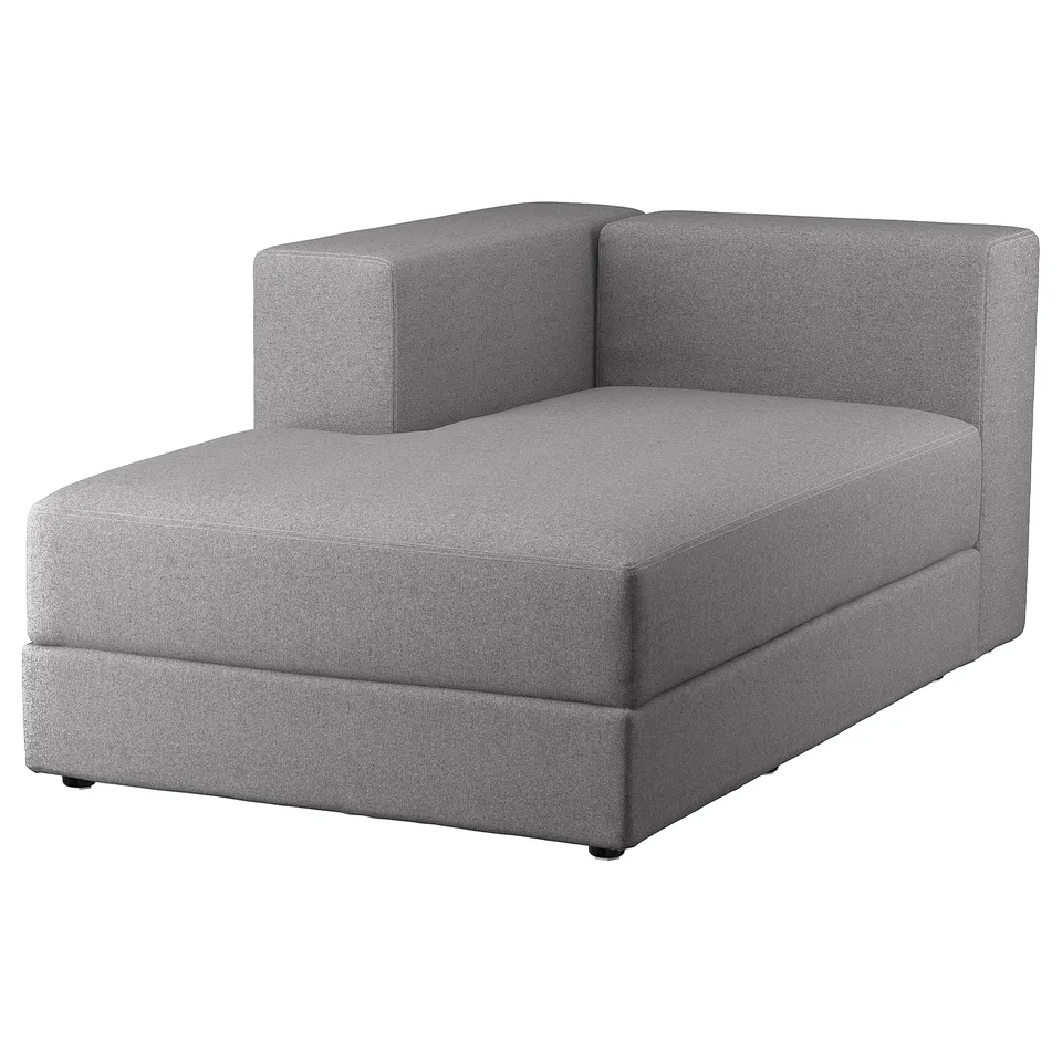 JÄTTEBO grey modular sofa, left chaise, soft fabric, rectangle with deep seats.