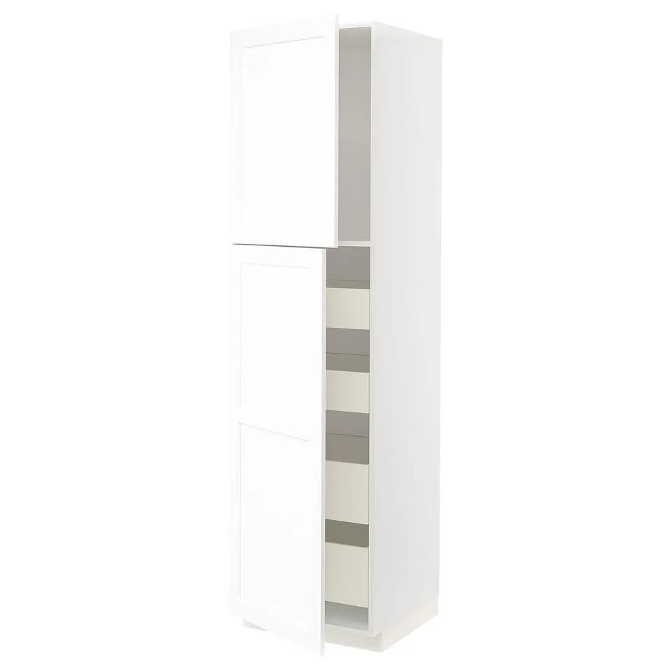 White METOD kitchen cabinet with multiple shelves.