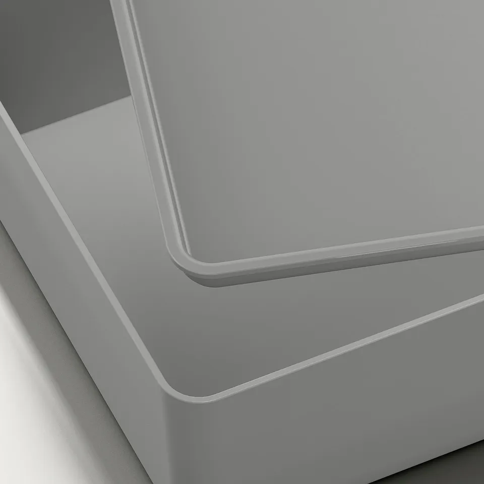 KUGGIS Box with lid, light grey, 18x26x8 cm
