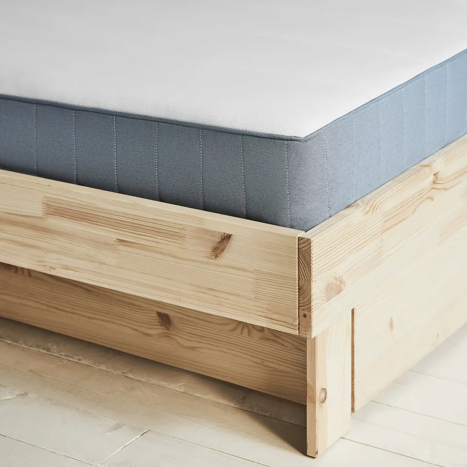 GLAMBERGET Bed frame with storage and mattress, pine/Vesteröy extra firm, 150x200 cm