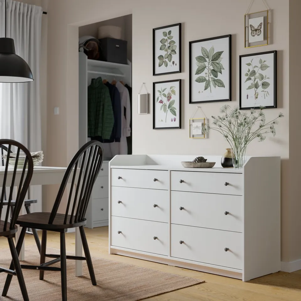 HAUGA Chest of 6 drawers, white, 138x46x84 cm