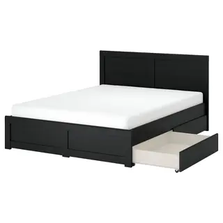 FÅGELFJÄLLET bed frame with 2 storage boxes, black oak effect/Luröy, 180x200 cm
