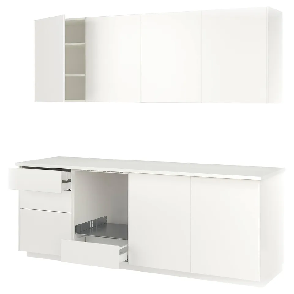 METOD Kitchen, white/Veddinge white, 246x60x227 cm