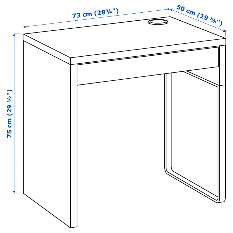 Illustration with measurements for the product: MICKE/ÖRFJÄLL.