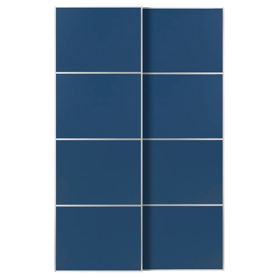 MEHAMN Pair of sliding doors, aluminium/double sided blue, 150x236 cm